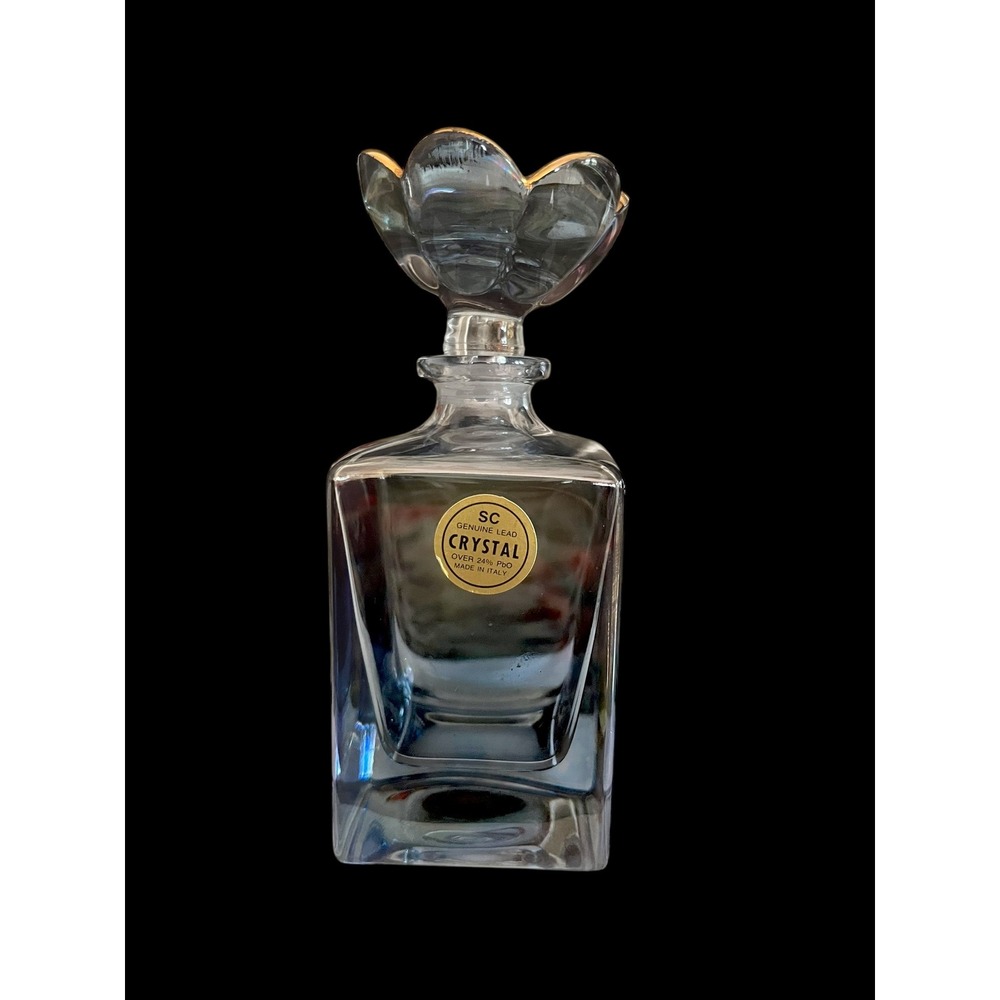 SC Genuine Lead Crystal Perfume Bottle Made in Italy Square Flower Stopper